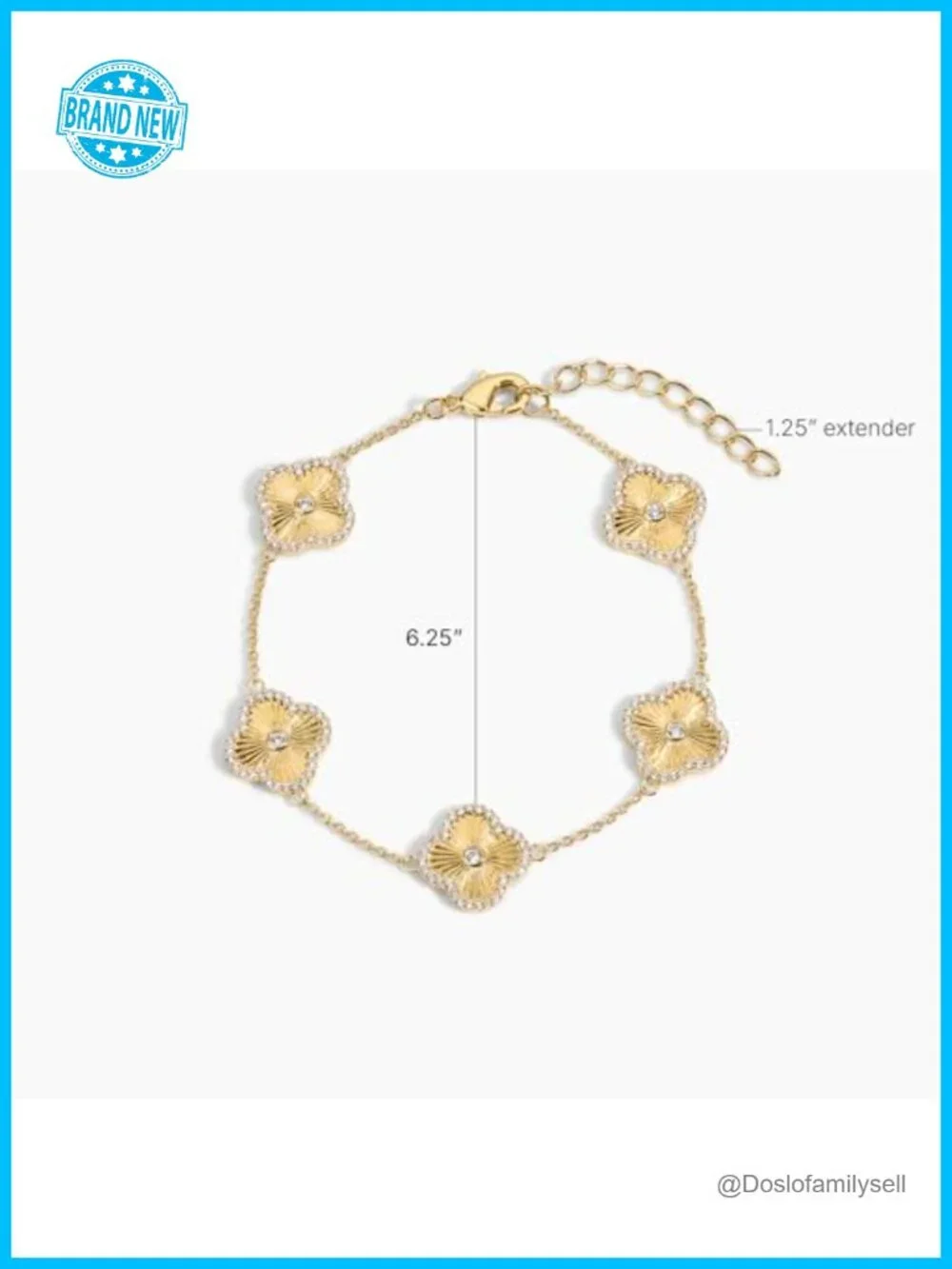 14k Gold Plated Clover Charm Chain Bracelet, Adjustable 6
